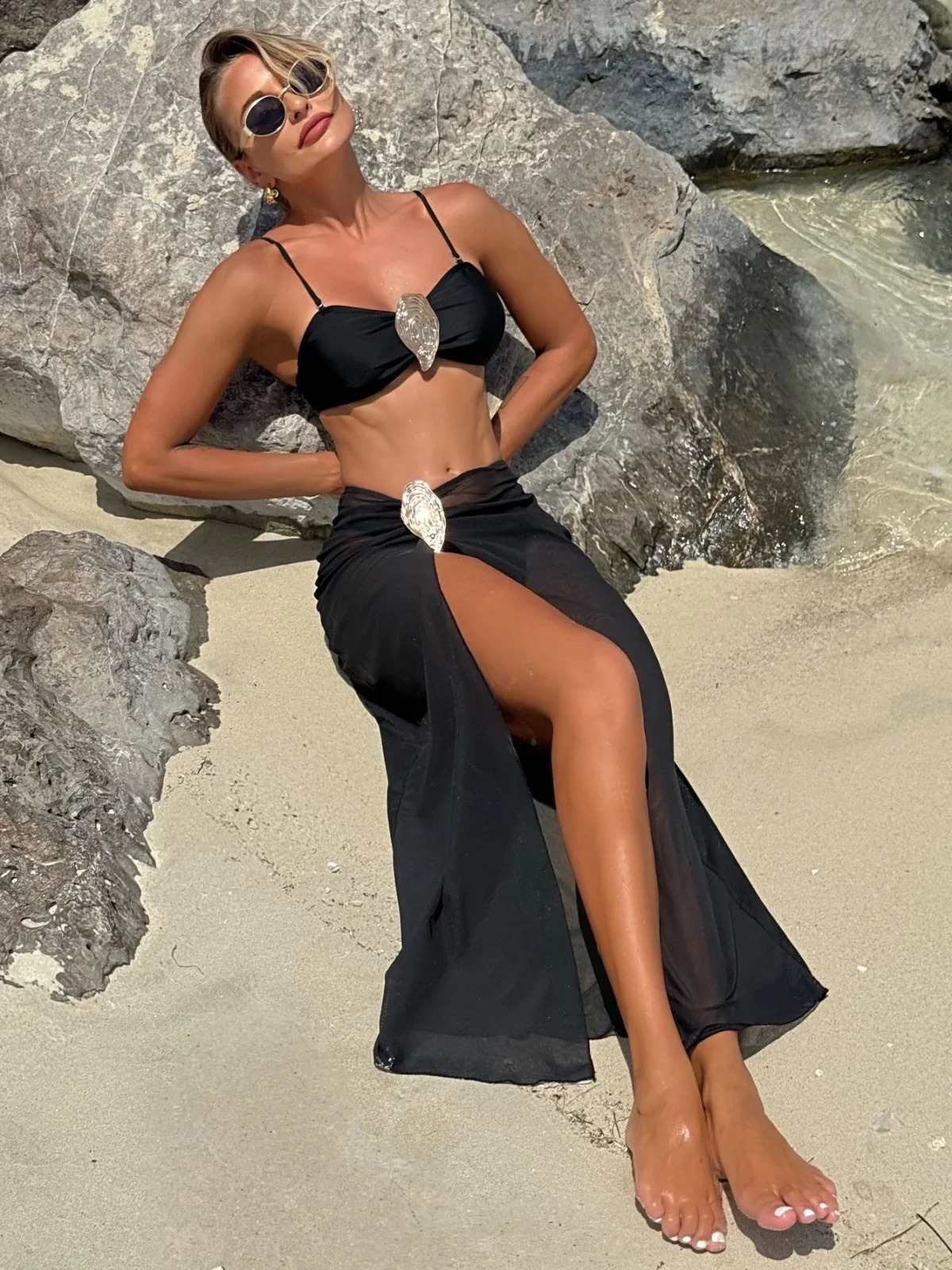 Vintage White Swimsuit Women Metal Oyster Buckle Push Up Mesh Long Skirt 3 Piece Bikini Set 2025 Holiday Bathing Suit Swimwear 250920