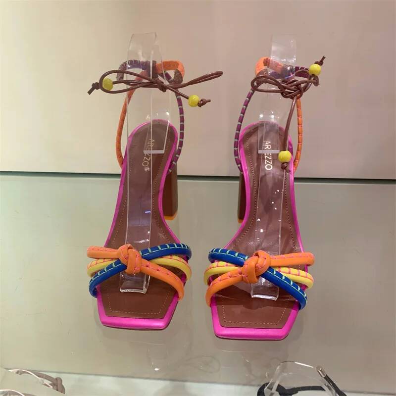 Brazil Fashion Twist Woven Color Blocking Designer Brand Women's Shoes Thick with High Heel Sandals Female Casual ddmypanda