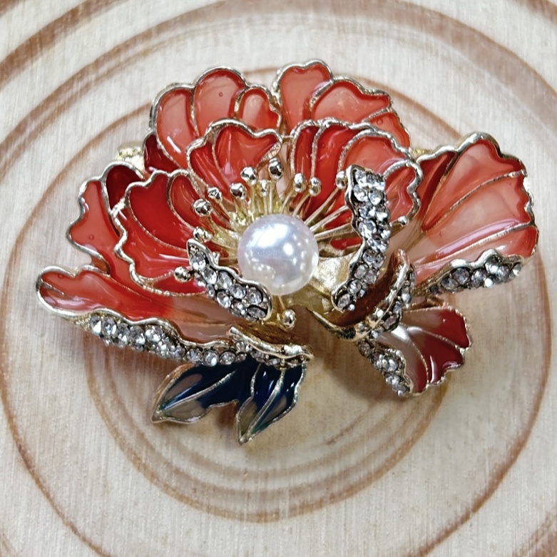 Trendy Rhinestone Exquisite Small Diamond Enamel Pink Peony Chinese Style Brooches for Women Luxury Designer Jewelry Niche High-end Brooch Accessories