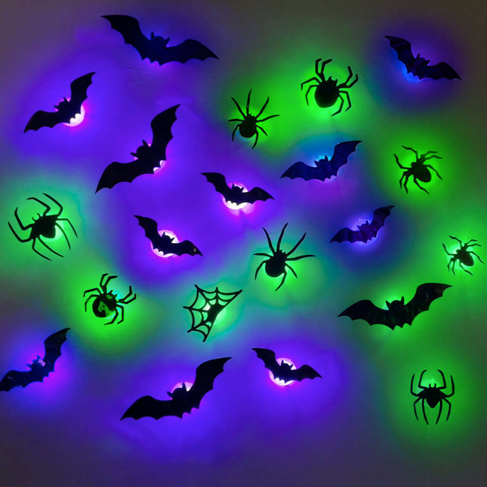 Halloween 3D Spider Bat LED Flashing Light Party Window Display Atmosphere Wall Sticker Decoration