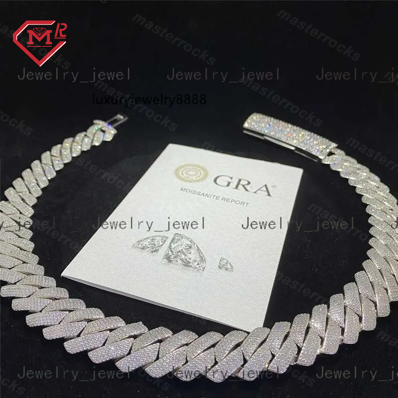 Custom 20mm 4 Rows Cuban Link Chain Necklace Silver 925 Heavy Hip Hop Vvs Moissanite Cuban Chain