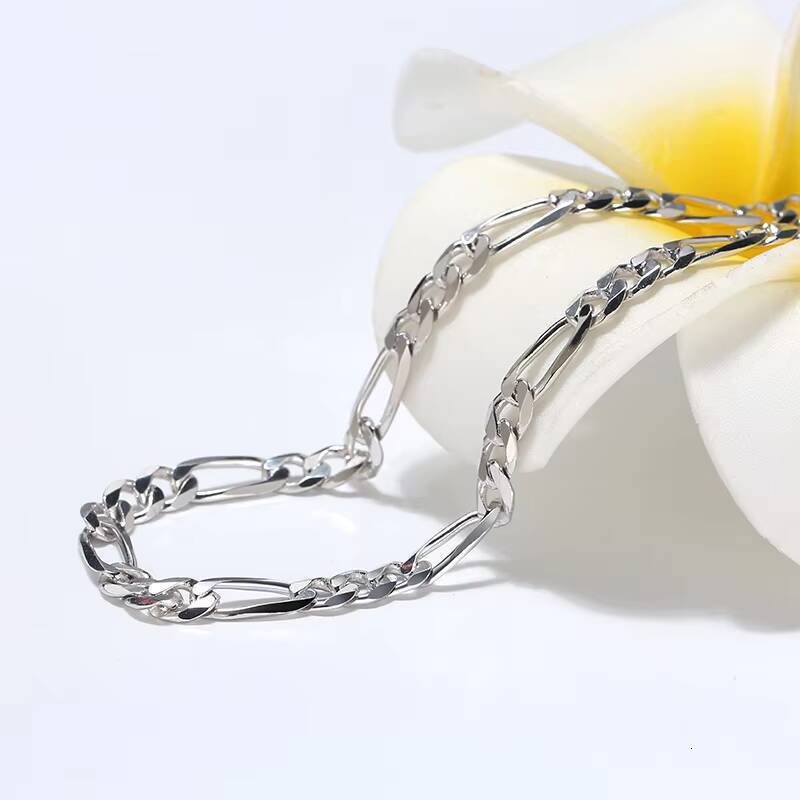 RINNTIN SC34 Cadena Joyas Plata 925 Sterling Silver Chains Jewelry Gold Plated Chain Men Italian Figaro Chain Necklace for Women
