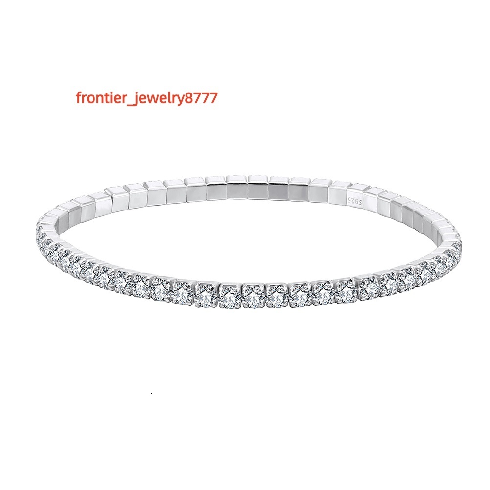 RINNTIN SB217 Rhodium Plated 925 Sterling Silver 3mm Moissaniteia Stretchy Chain Bracelet for Women Tennis Bracelet Jewelry