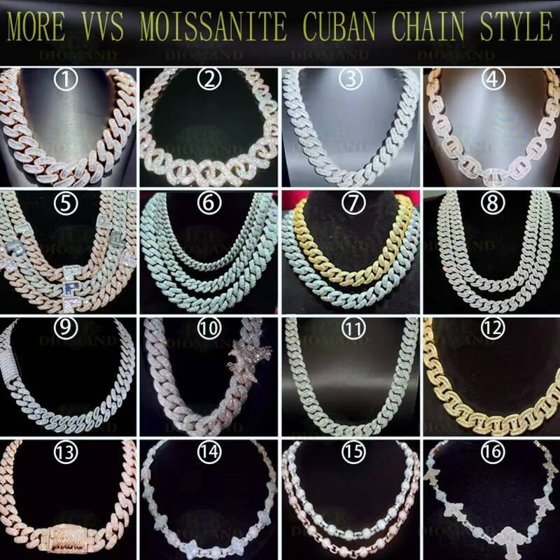 Hip Hop Jewelry Men Cuban Necklace Sterling Silver 925 D Color VVS Moissanite Diamond Cuban Link Chain Customized Trend Necklaces