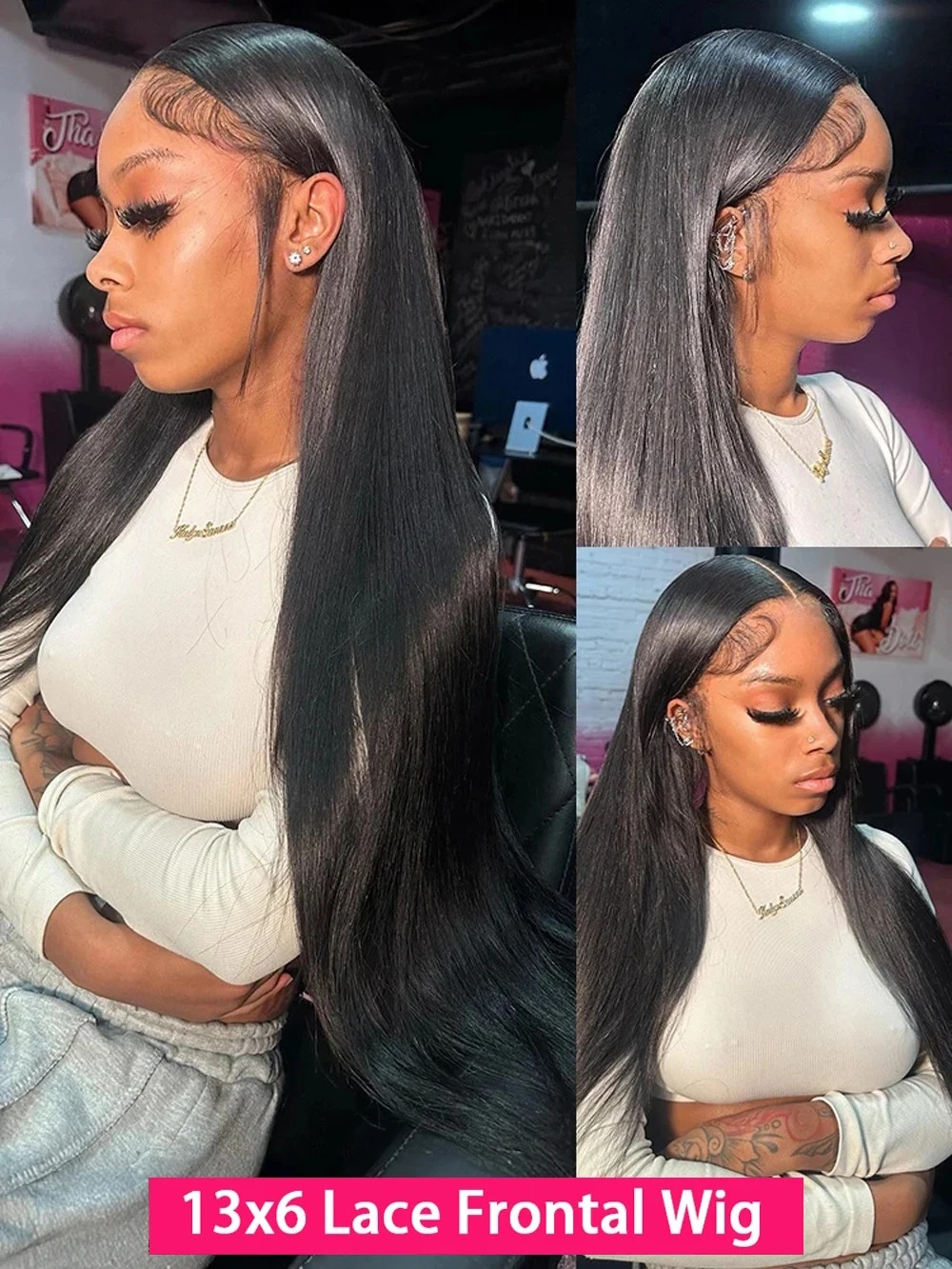 30 40 Inch 300 Density Black Straight 13X6 HD Lace Frontal Wig 13X4 Transparent Lace Front Wig Pre Plucked Human Hair For Women