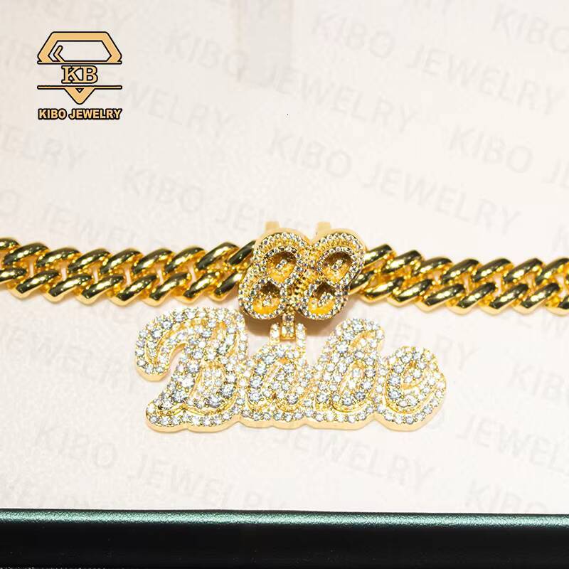 Customized Trend Pendant 2 Inches Hip Hop Pendant 10mm Cuban Chain 925 Sterling Silver Name Letter Iced Out Round Cut Moissanite Pendants