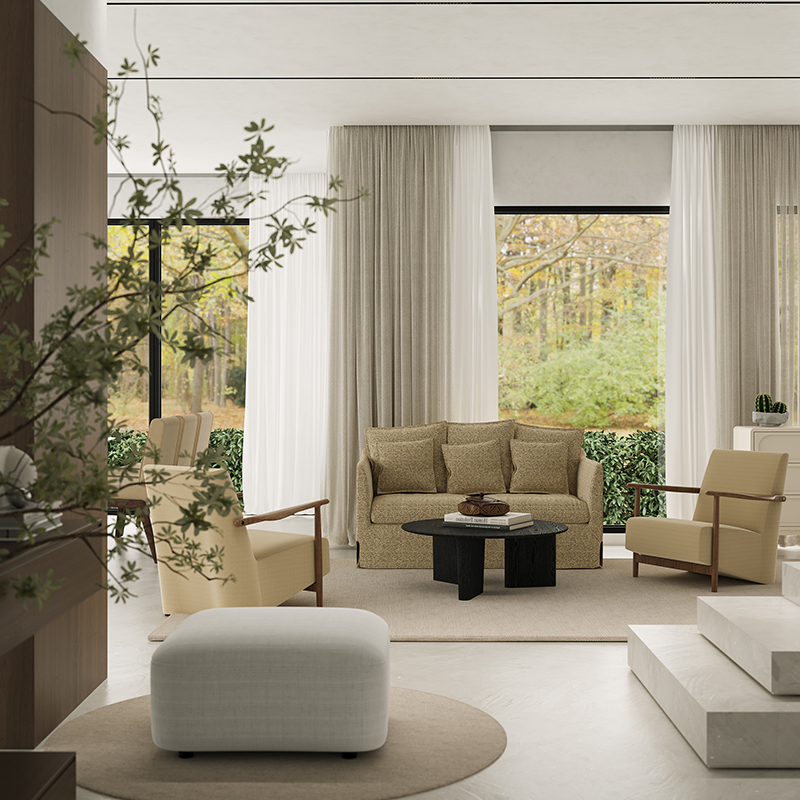 Living Room Furniture Charming Ivory Ripple - effect Sofa with Plush Pillows, Ideal for Cozy Conversations