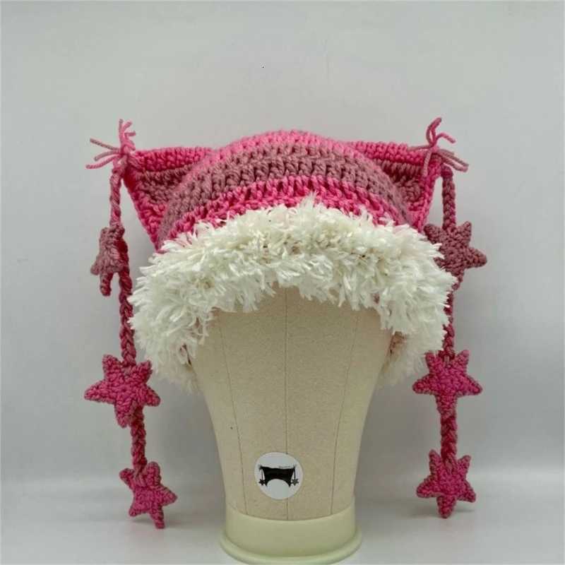 Girl Cartoon Cat Ear Knit Beanie Hat Y2Kstyle Party Hat Photo Props Hot Girl Cute Slouchy Crocheted Hat Dropsing Y250920