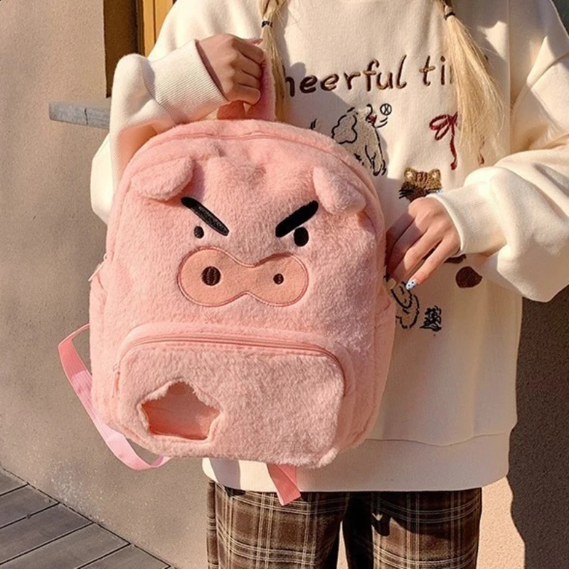 Angry Pink Pig Plush Backpack Largecapacity Backpack Highappearancelevel Cartoon Bag A Versatile Schoolbag for Students 250919