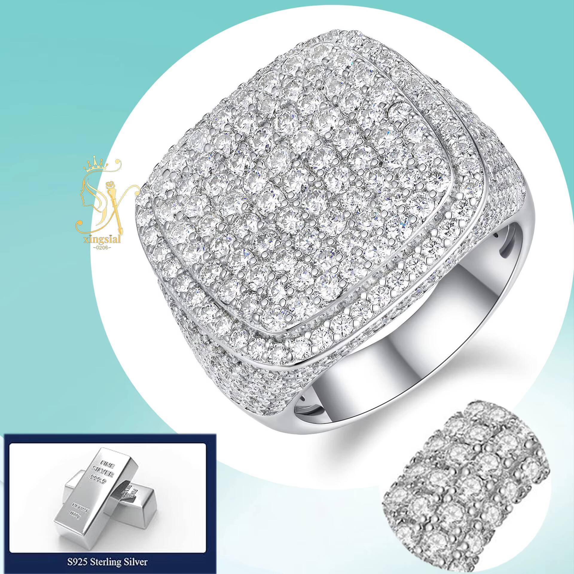 New Arrival Hip Hop Style Jewelry for Men 925 Sterling Silver VVS D Color Iced Out Diamond Cluster Ring Moissanite Luxury Ring