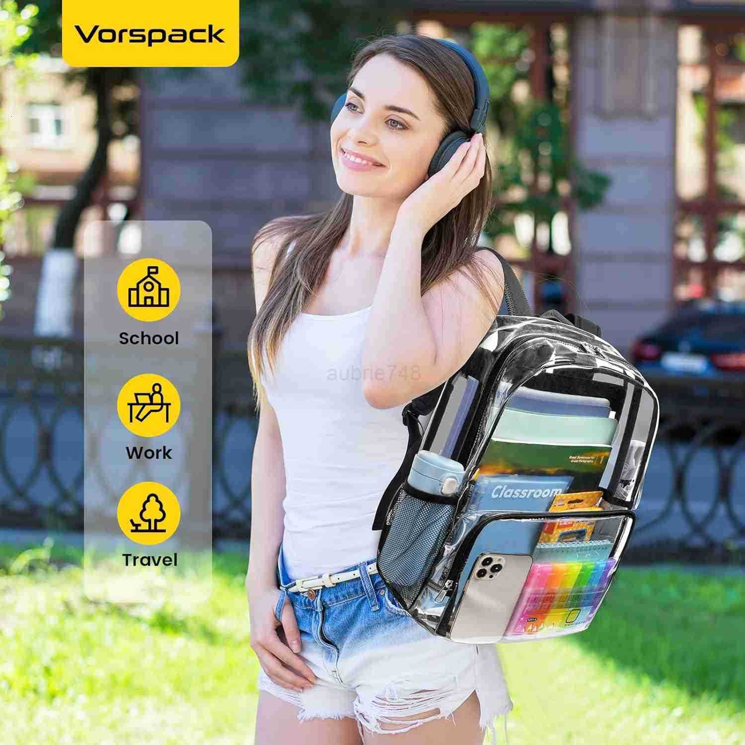 Vorspack Clear Backpack Heavy Duty Large Clear Backpacks for School See Through Bookbag for Girls Boys Transparent Bag for Work Concert College BlackZ