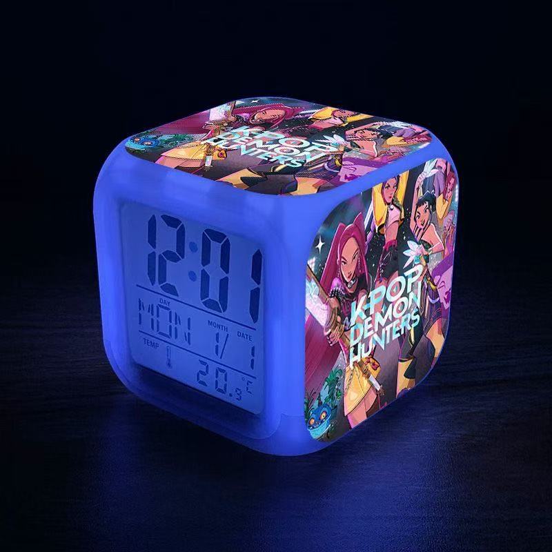 Kpop Demon Hunters Anime Merchandise Alarm Clock Colorful Color Change Night Light Digital Clock Student Bedside Silent Alarm Clock Rumi Zoe Mira