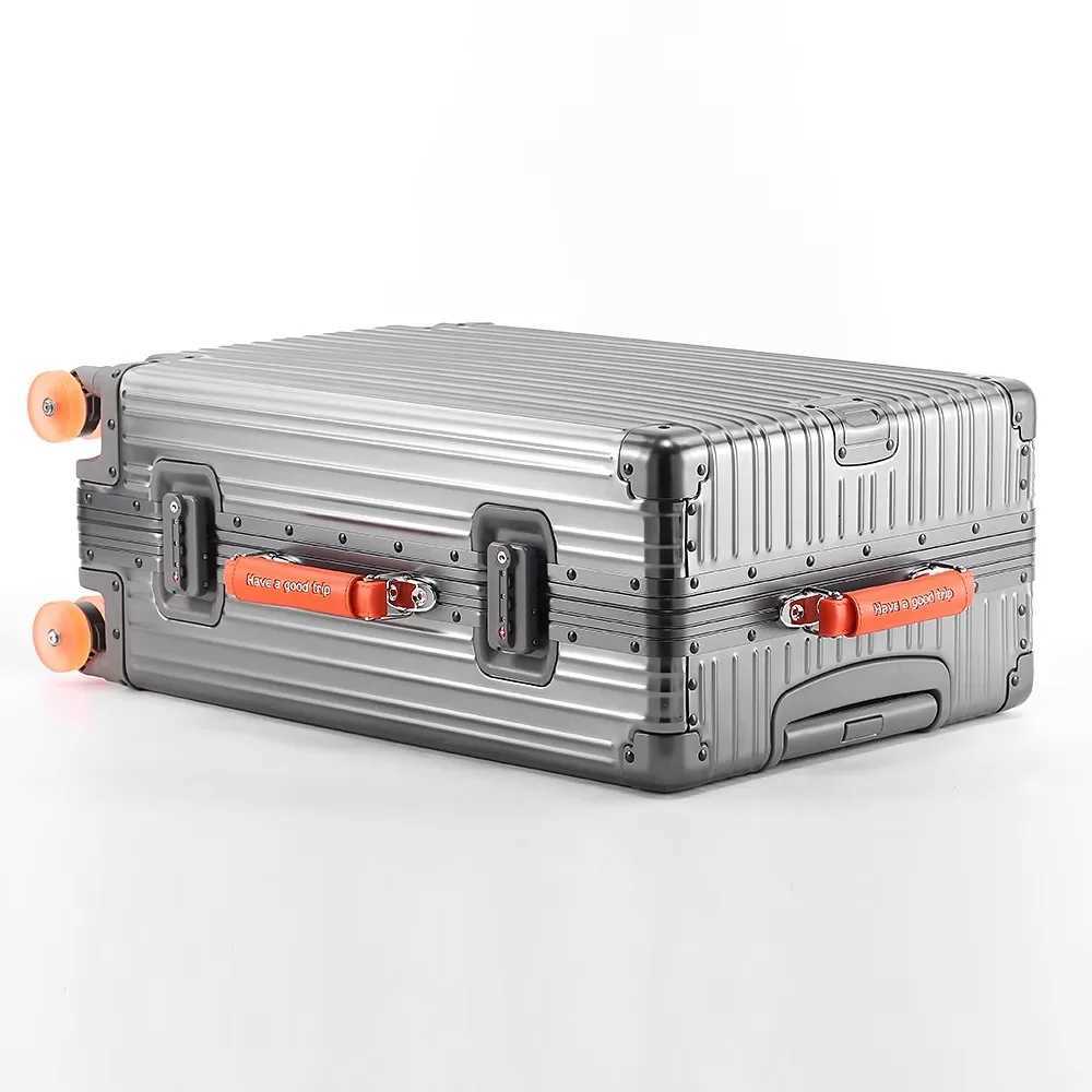 202429 All Aluminummagnesium Alloy Suitcase Leather Handle Travel Case Bags Rolling Luggage with Spinner Wheel TSA Lock W250920