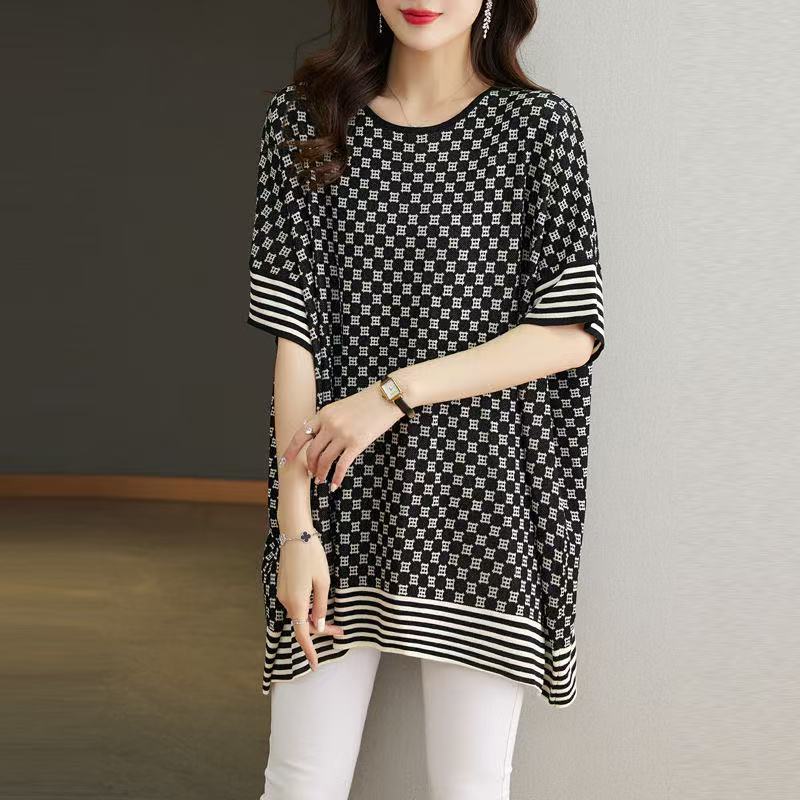 plus size women's new long sleeve high waist printed banquet dress mid-length skirt D02632