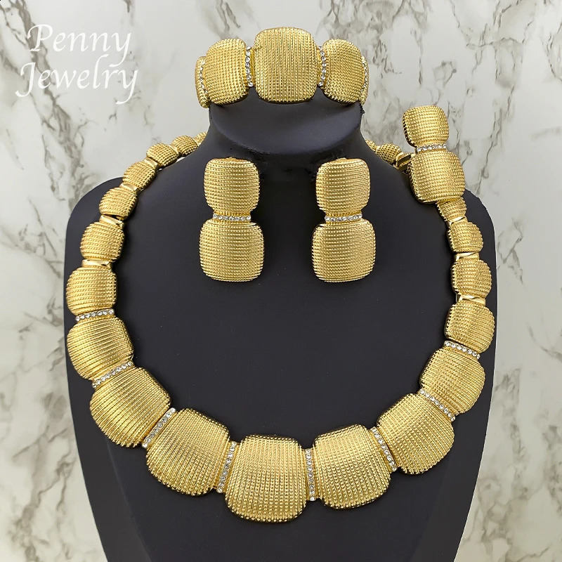 Round Italian Chunky Dubai Gold Plated Jewelry Set Choker Necklace Drop Earrings Bracelet Ring African Bridal Wedding Party Gift 250920