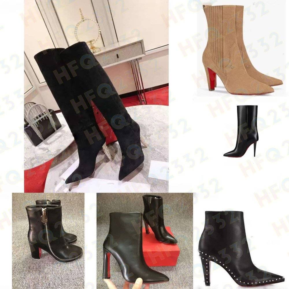 10A boots designer womens brand heels Boots women dress shoes Red Shiny BottomBoots Toe High 8cm 10cm 12cm Stiletto Genuine Leather Woman Boots High quality d9