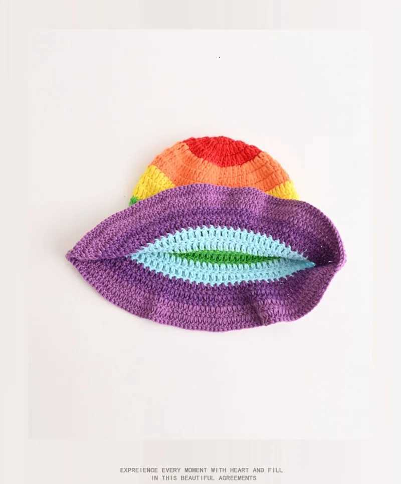Lotus Edge Colo Striped Handmade Knitted Hat Children Autumn and Winter Dopamine Warm Versatile Wool Hat Tide Y250920