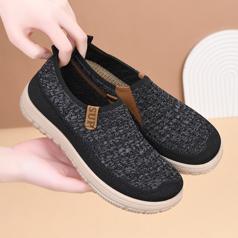 Women's New Knitted Elastic Thick Breathable Non-Slip Mom Soft Sole Versatile Loafers Casual Shoes