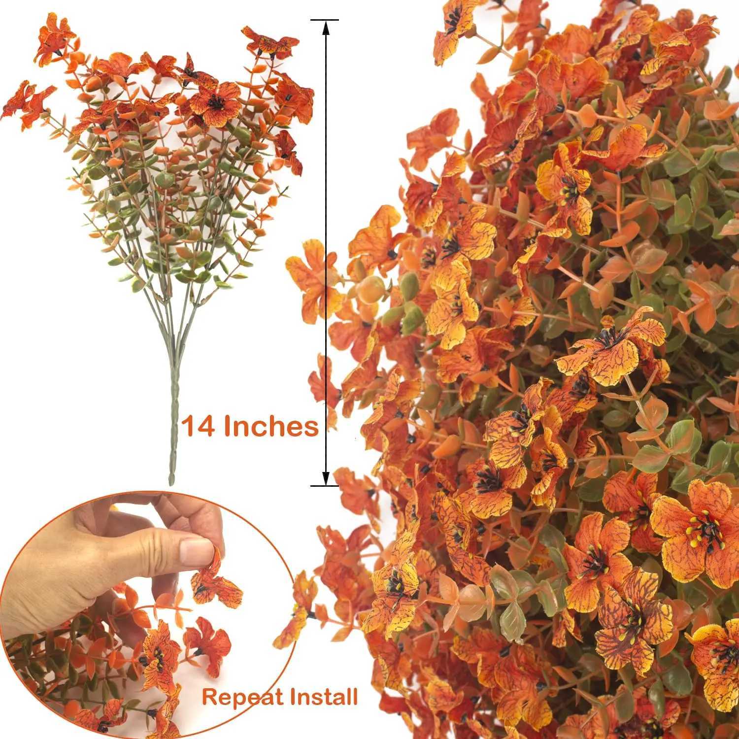 6pcs Artificial Flowers Outdoors Fake Plants UV Resistant Plastic Shrubs Plants Home Fall Front Door Porch Garden Autumn Decor Z250919