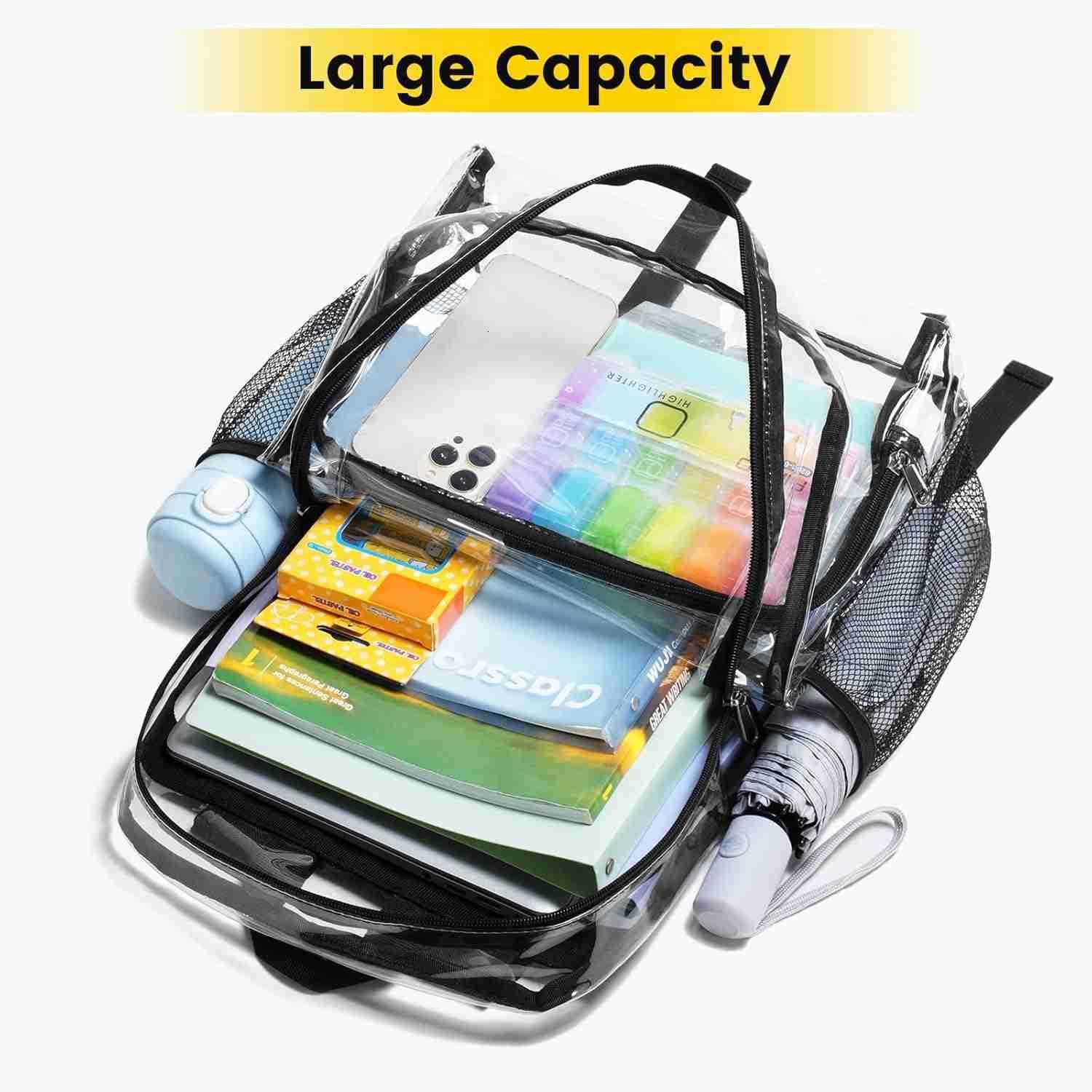 Vorspack Clear Backpack Heavy Duty Large Clear Backpacks for School See Through Bookbag for Girls Boys Transparent Bag for Work Concert College BlackZ