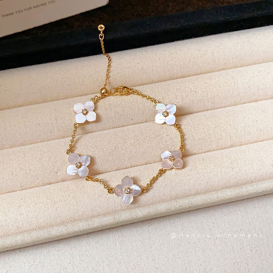 Real Gold Plated Zircon Mother-of-Pearl Flower Bracelet Light High-End Feel Fashionable Versatile Jewelry for Women - view 5