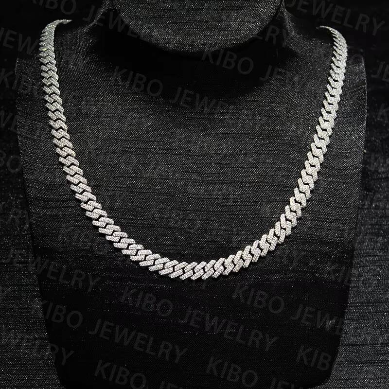 Pass Diamond Tester 8mm 10mm 12mm Width 925 Silver Ice Out Moissanite Diamond Cuban Link Chain for Hip Hop Jewelry