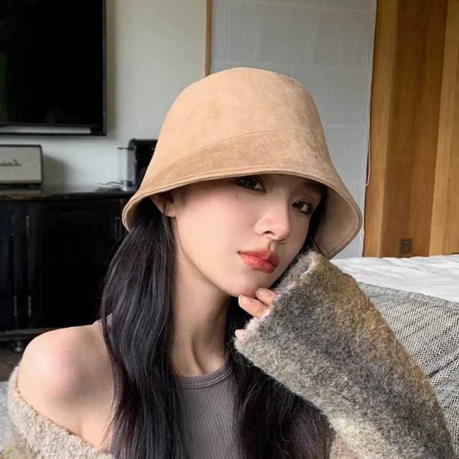 Korean Suede Hat for Wen Solid Color Foldable Fisherman C Outdoor Sunscreen Fem Panama Sun Hats Y250920