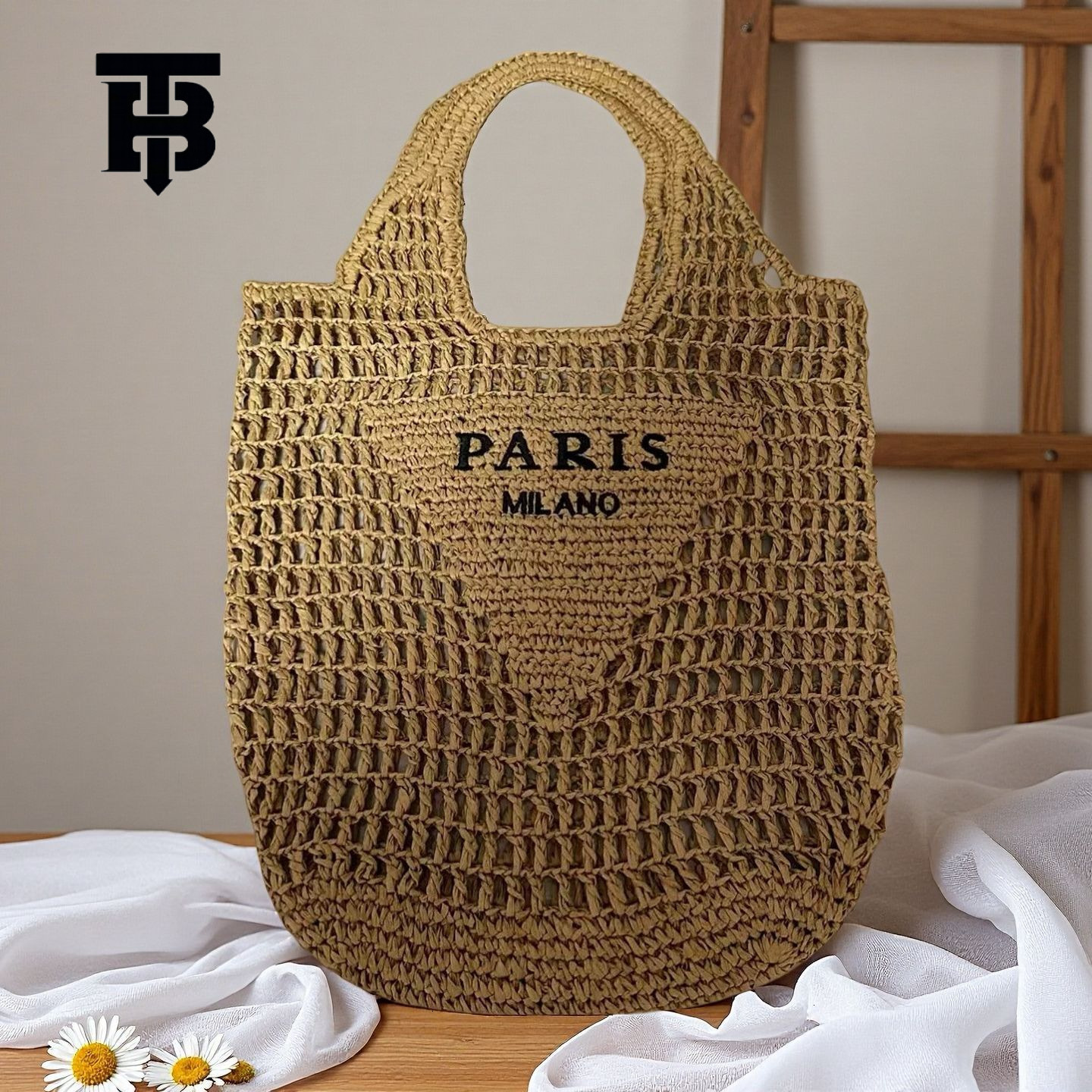 TB BHULAMTE Free Shipping New Designer Women's Bag 2025 Letter Embroidery Hand Woven Bag Hollow Crochet Straw Bag Beach Vacation Shoulder Bag Wom