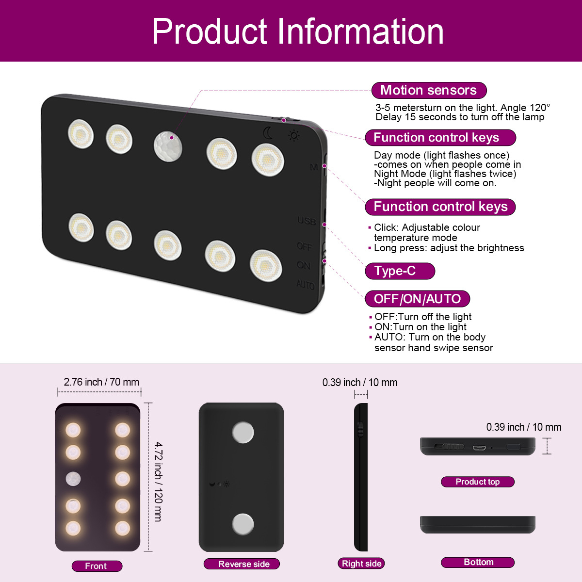 Smart Home Lighting Solution Wireless Hanging Lights, Dual-Magnet Design, Touchless Operation Suitable for Bedrooms/Hallways-HCP260