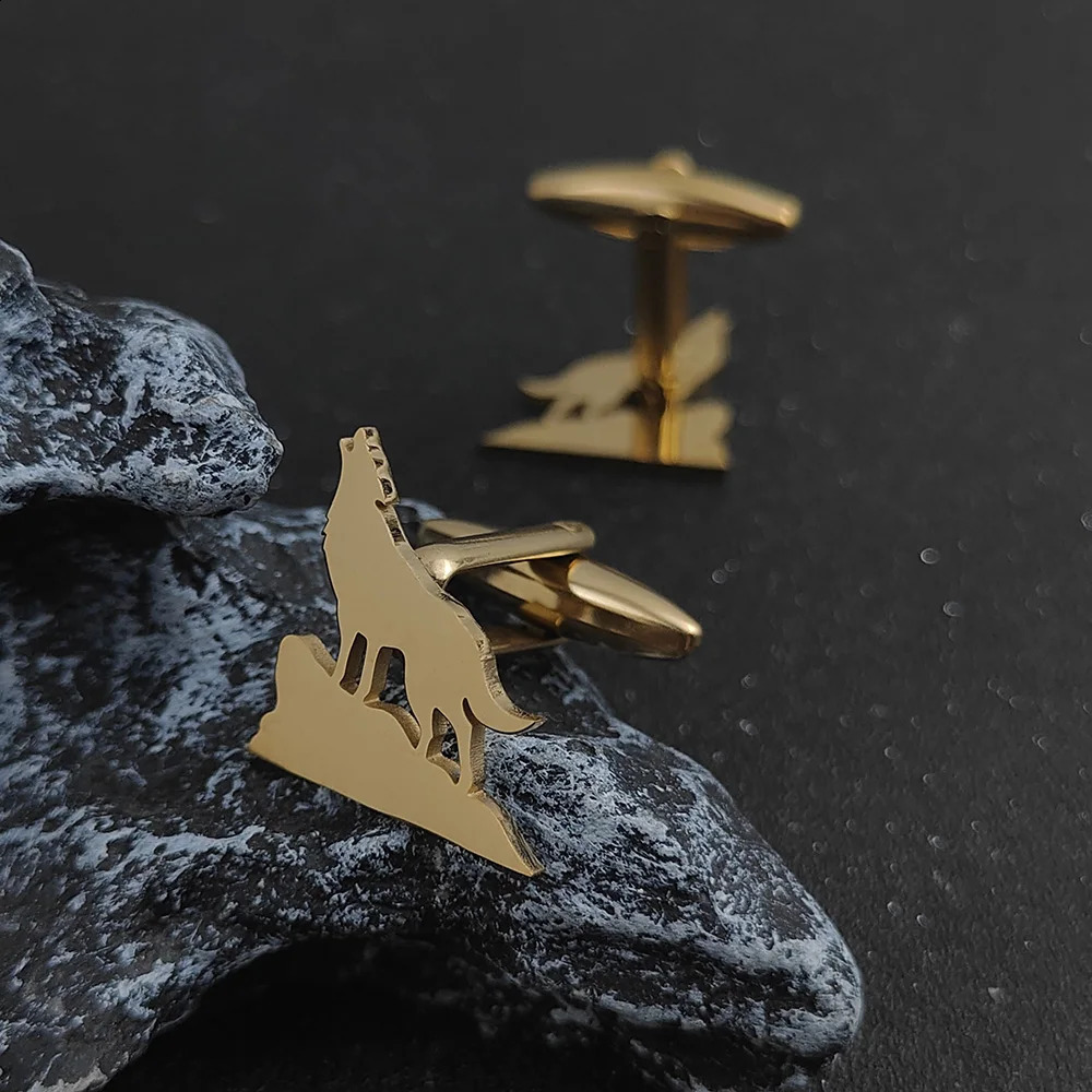 Roaring Wolf King stainless steel mens cufflinks goldplated cufflinks suit clothing accessories suitable for any occasion 250919