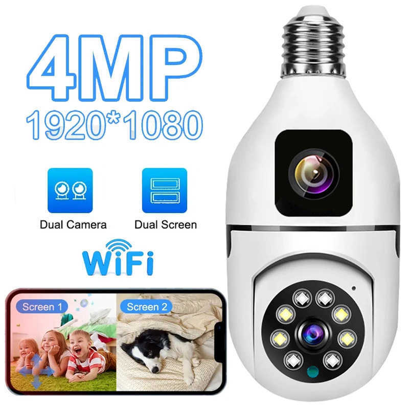 Dual Lens E27 Bulb Wifi Camera 4MP Indoor Wireless Light IP Camera Auto Tracking Humanoid Detection PTZ Security Cameras Home M250920