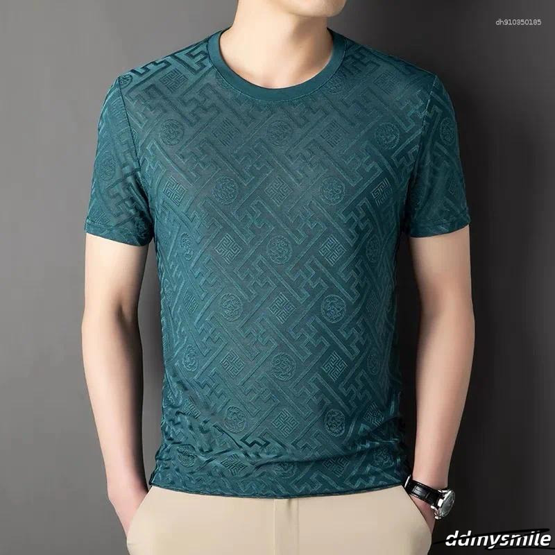 Men's T Shirts High End Brand Fashion Printed Short Sleeve T-Shirt Men Summer Ice Silk Plaid Round Neck Casual Breathable Top ddmysmile