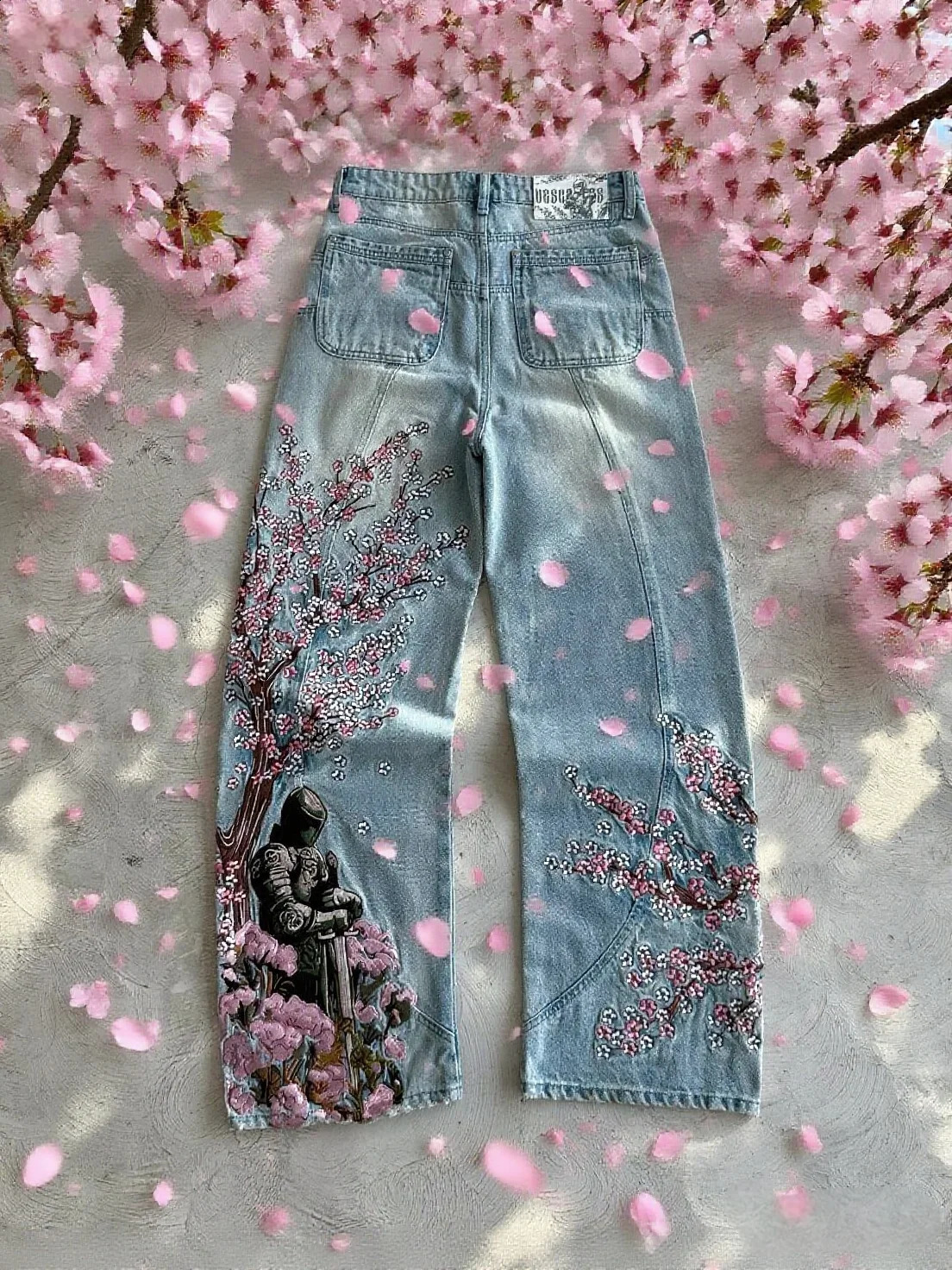 Vintage Cherry Blossom Black Knight y Jeans Y2k Retro Baggy Straight Denim Pants Blue Wash Jean Men Clothing Streetwear 250923