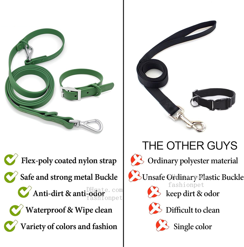Luxury Dog Collar and Leash Waterproof Adjustable Odor Proof Pet Collars Leashes Easy to Clean 6FT Dog Leash with 2 Hooks for Large Medium Small Dogs 