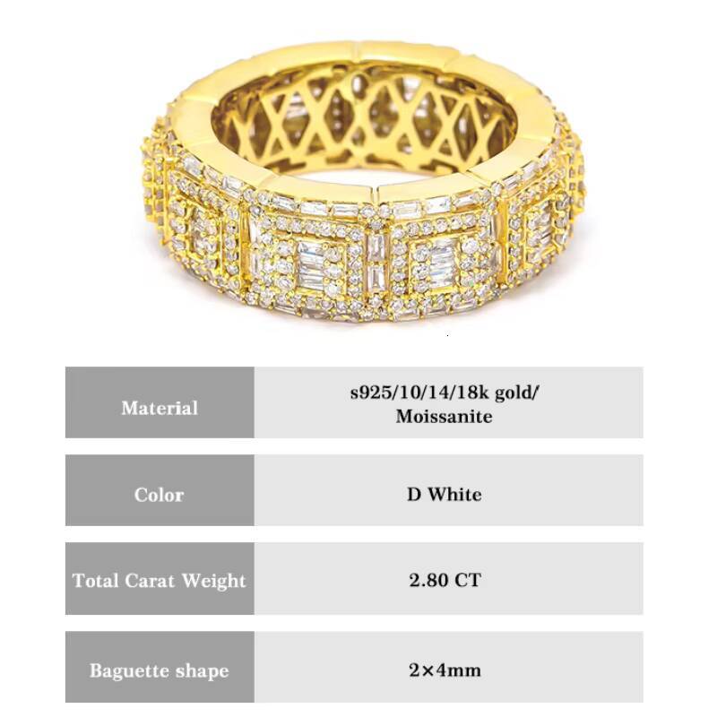 Custom 10k 14k 18k Gold Mens Stone Finger Moissanite Hip Hop Moissanite Mens Rings