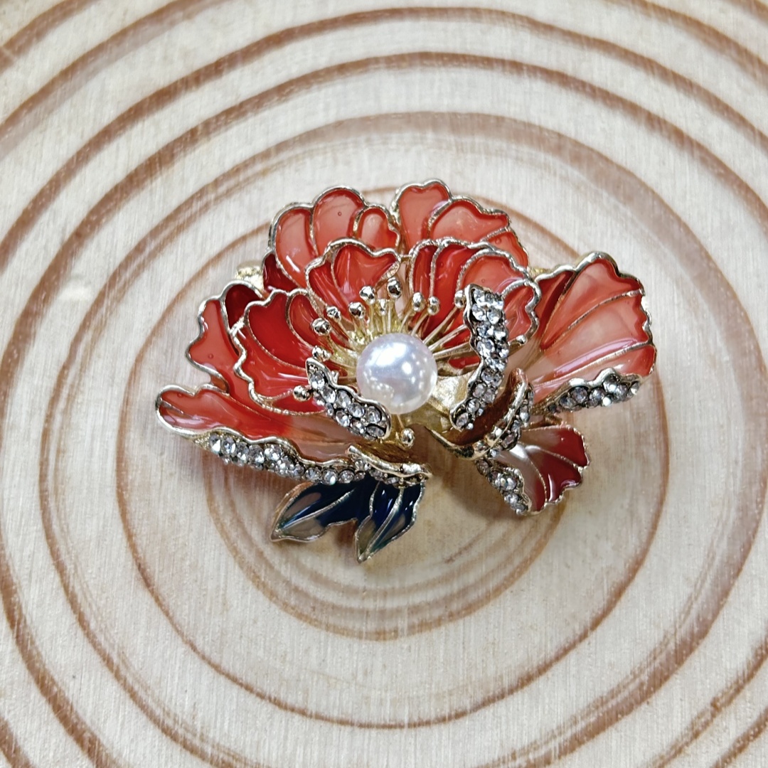 Trendy Rhinestone Exquisite Small Diamond Enamel Pink Peony Chinese Style Brooches for Women Luxury Designer Jewelry Niche High-end Brooch Accessories