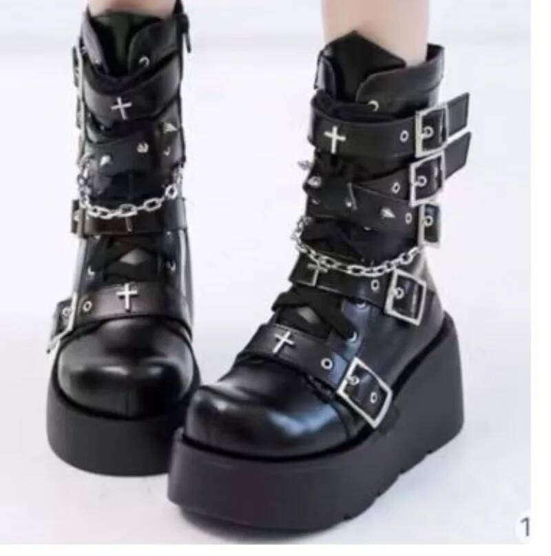 Fashion Women's 2025 New Gothic Style Platform Vampire Cosplay Wedges Comfy Women Motorcycle Boots Woman Shoes ddmypanda