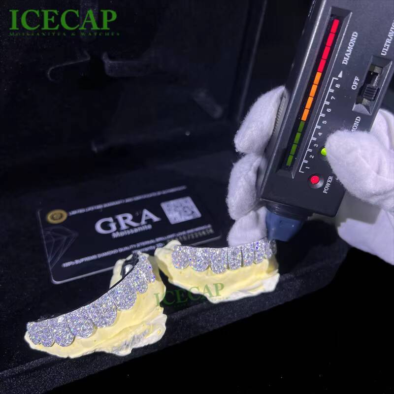 Iced Out VVS Moissanite Diamond Teeth Grillz Sterling Silver 925 Hip Hop Rapper Grillz for Men with Gra