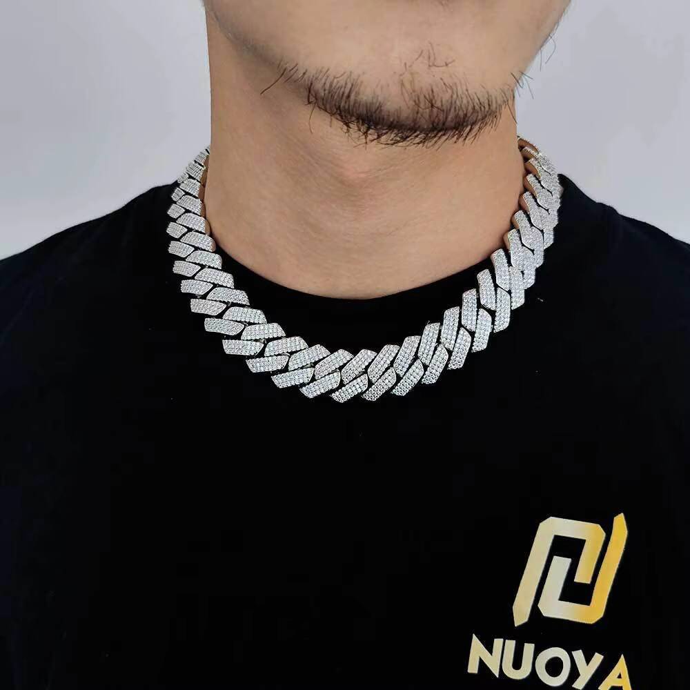 Hiphop Iced Out Full Diamond 10mm Cuban Chain Personality Moissanite Necklace VVS D Color Moissanite Tennis Chain Necklace