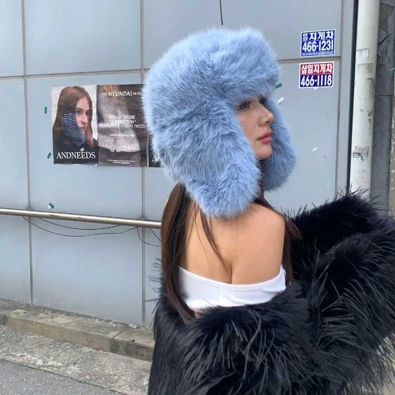 Korean Ins Imitation Mink P Hat Winter Wen Ear Protection Bber Hats Fashion Warm Fluffy Faux Fur Ski Beanies Y2k Gift Y250920