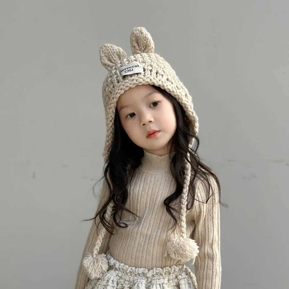 Fashion Solid Color Baby Crochet Hat Soft Warm Rabbit Ear Hand Knitted C Outdoor Autumn Winter Ear Protection C Toddler Y250920