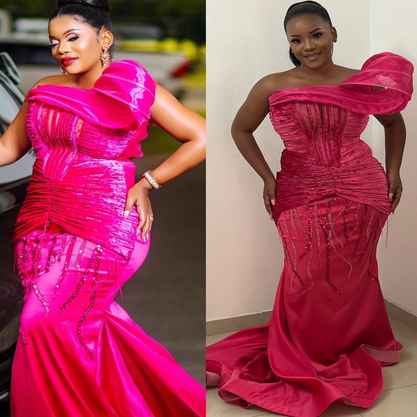 Mermaid Fuchsia Prom Dresses 2025 Beaded Velvet Satin Stylish Evening Formal Party Second Birthday Engagement Gowns Plus Size Dress For Special Occasi