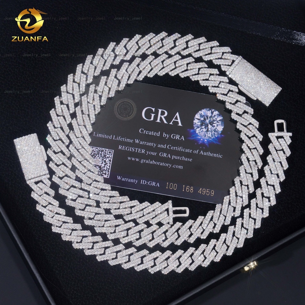 12mm Hip Hop Rapper Jewelry Necklace Men Diamond Iced Out Cuban Link Chain 925 Silver VVS Moissanite Necklace Bracelet