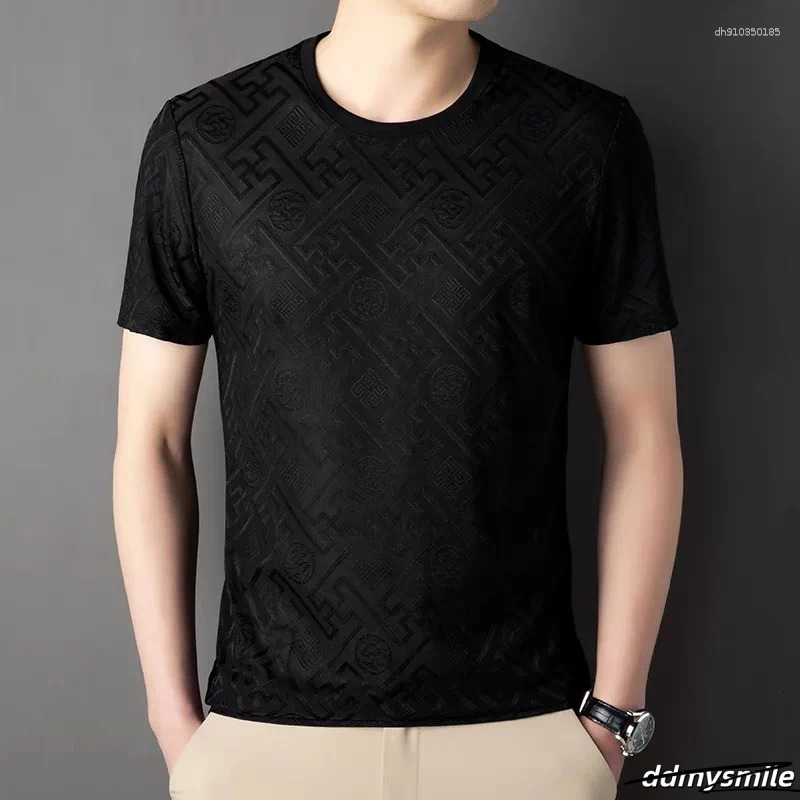 Men's T Shirts High End Brand Fashion Printed Short Sleeve T-Shirt Men Summer Ice Silk Plaid Round Neck Casual Breathable Top ddmysmile