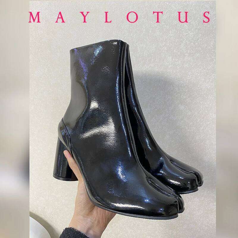 Split Toe Boot Tabi High Top Leather Boots Horseshoe 3/6/8 Cm Heels Women's Thick Soled Shoes