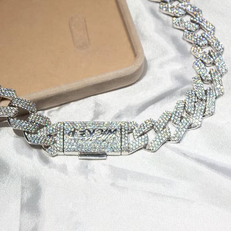925 Silver Cuban Chain Diamond Hand Make Iced Out Mens Cuban Chain Link Moissanite Diamond