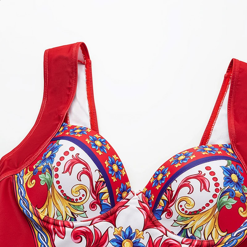 Vintage Sling Pattern Print Bikini Set Women Swimwear Push Up Swimsuit Summer Backless Bathing Suit Beach Wear 250920