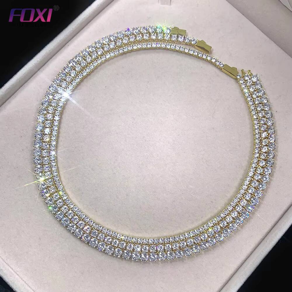Hip Hop S925 Tennis Necklace VVS D Colorround 3mm Diamond Iced Out Past Tester Customized Trend 10k 14k Gold Moissanite Tennis Link Chains