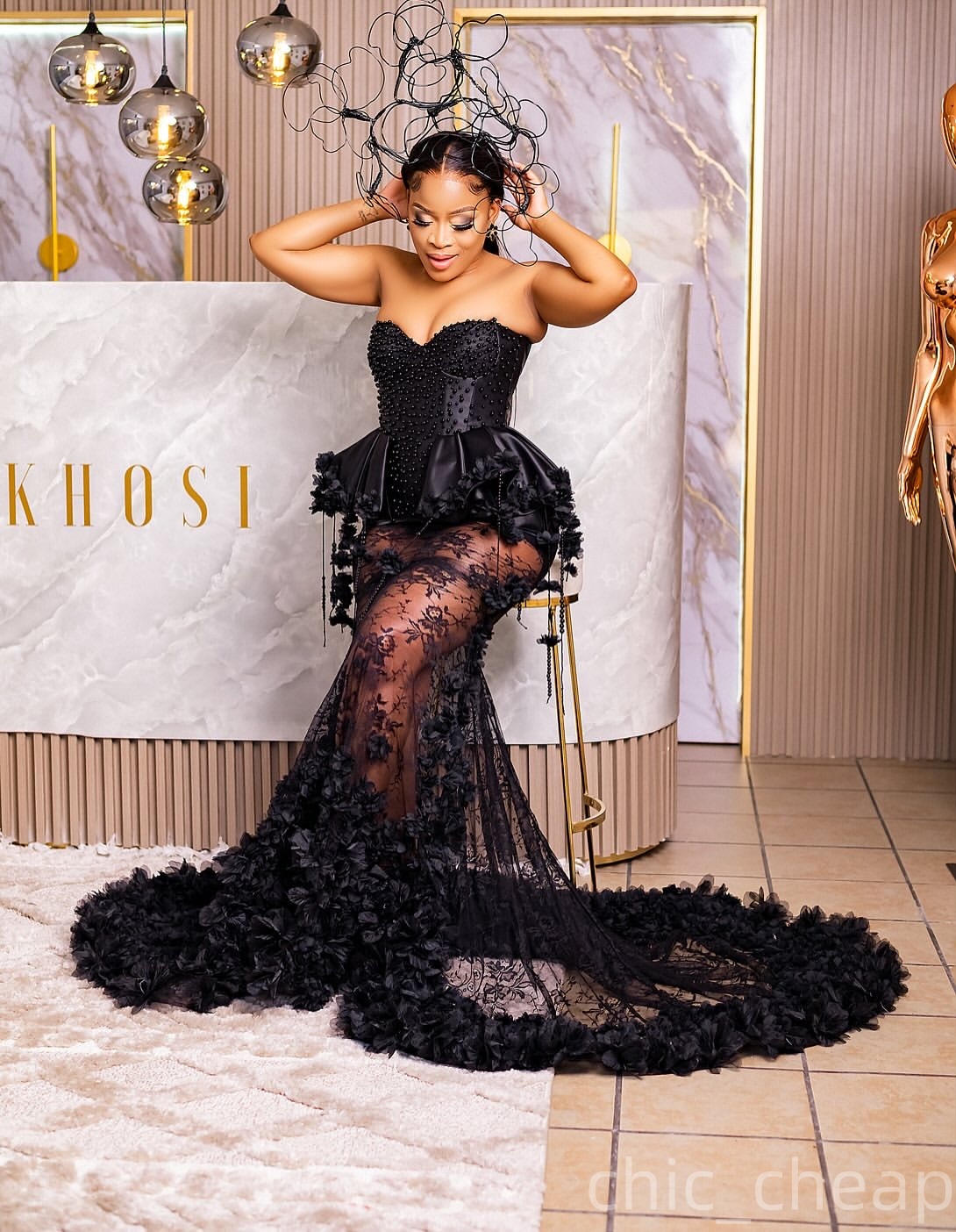 Straight Black Prom Dresses 2025 Pearls Flowers Lace Vintage Evening Formal Party Second Birthday Engagement Gowns Plus Size Dress For Special Occasio