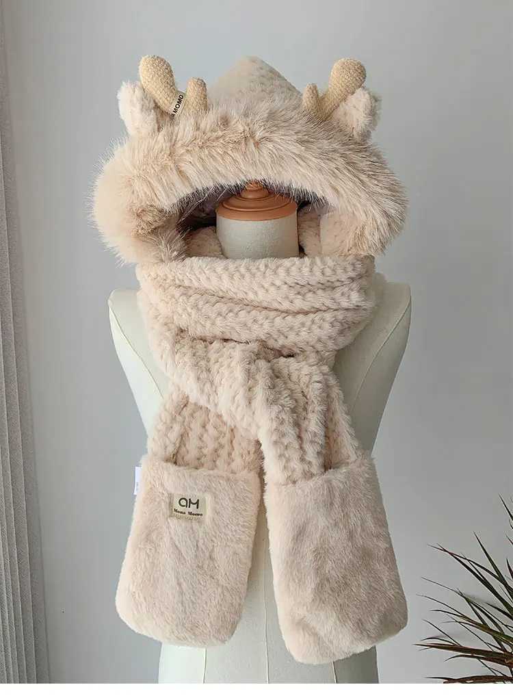 Fashion Elk Antlers P Hat Scarf Gs Wens Winter Ear Protector Thicke Lei Feng Hat Cycling Ski C Wind Proof Y250920